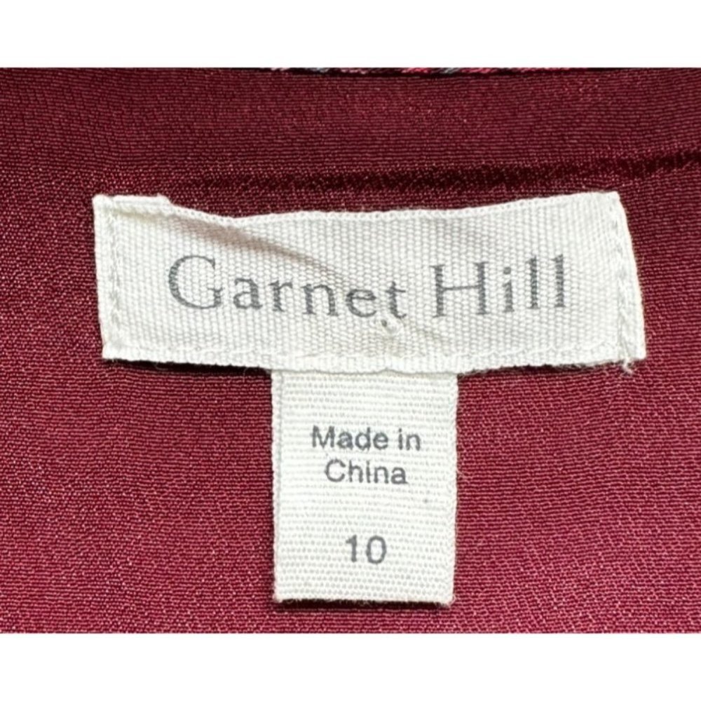 Garnet Hill Shirt Dress Women 10 Burgundy Paisley Knee Length 3/4 Sleeve Pockets - Picture 7 of 11